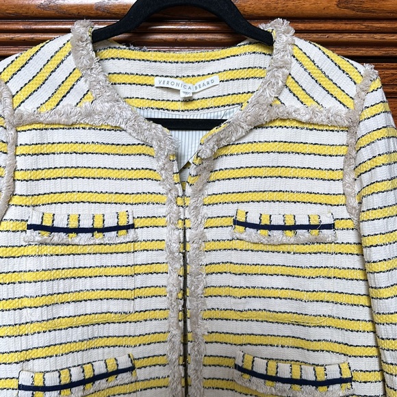 Veronica Beard Talie Striped Off White Tweed Blazer - Picture 6 of 11